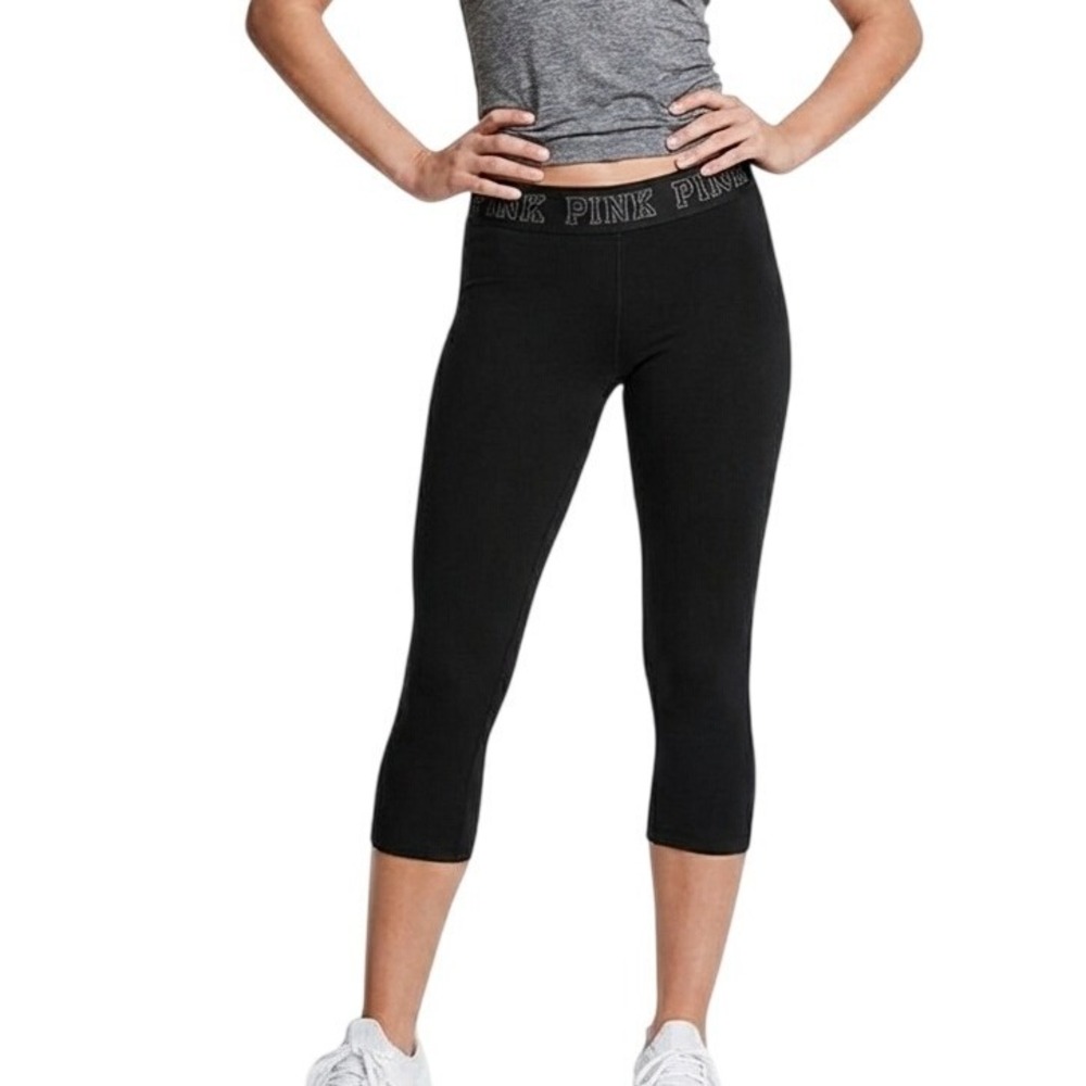 Pink Victoria's Secret Ultimate Black Cropped Leggings Womens Large Capris Sport
